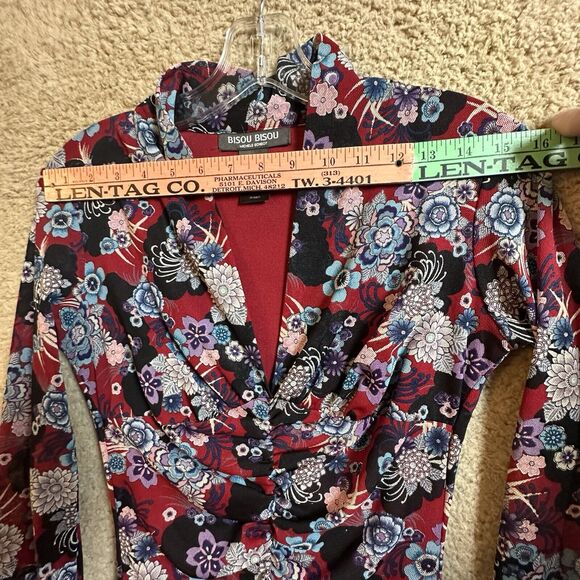 Bisou Bisou Michele Bohbot Floral Semi Sheer Ruched LS Top Whimsygoth Mesh Sz XS - Picture 13 of 15